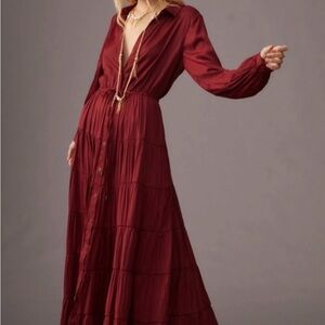 Anthropologie Deep Red Long Sleeve Dress
